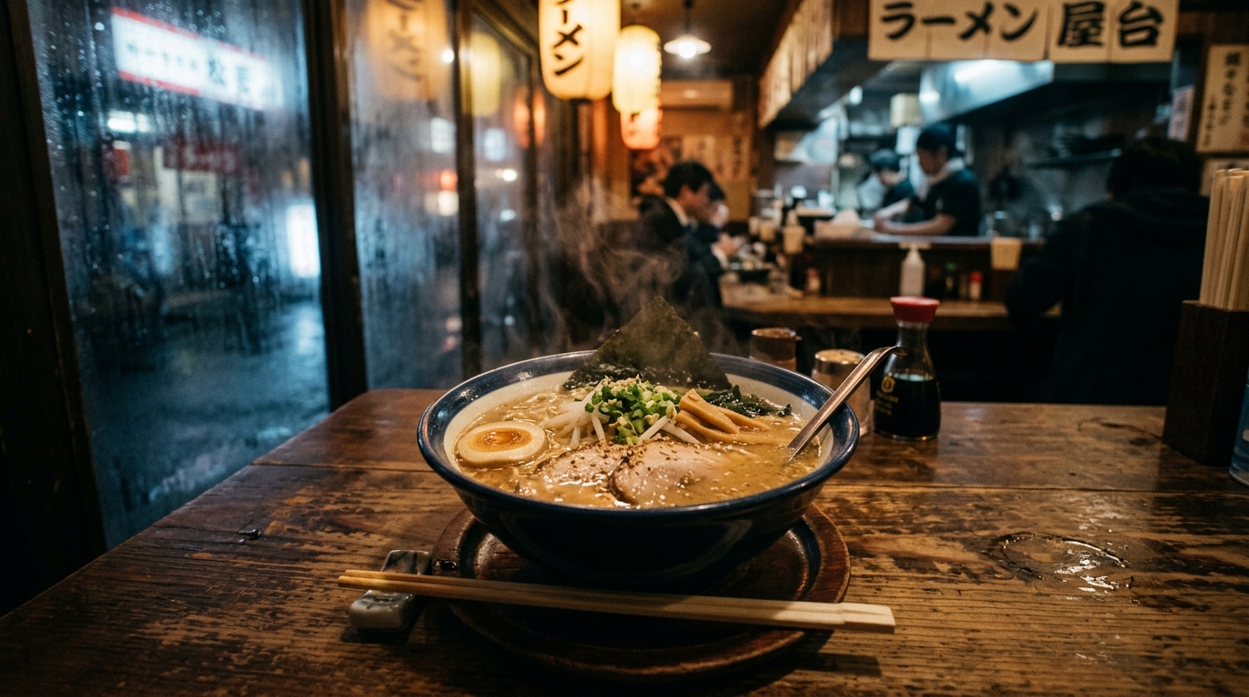 A close-up shot of a steaming bowl of miso ramen