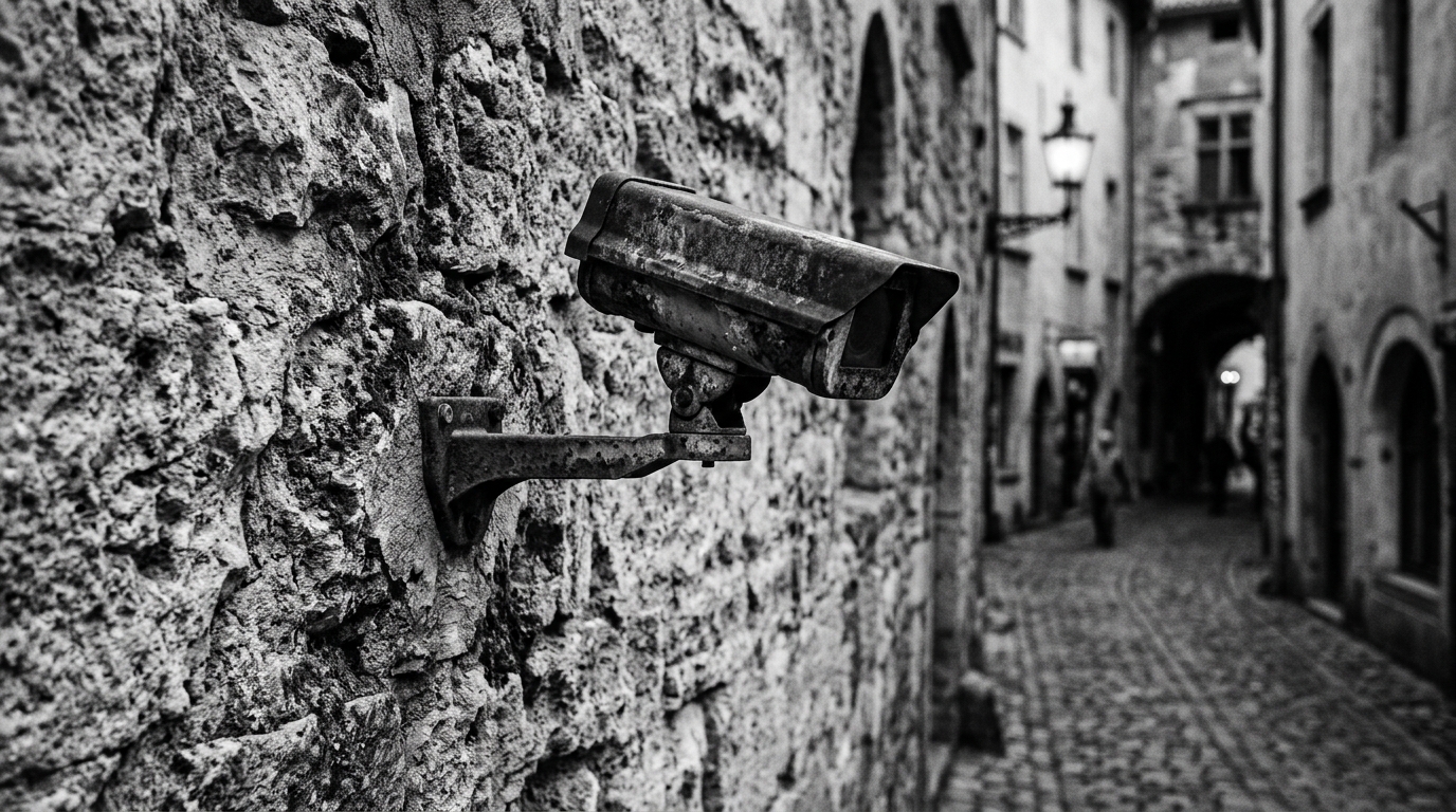 A close-up, high-contrast photograph of a weathered stone wall in