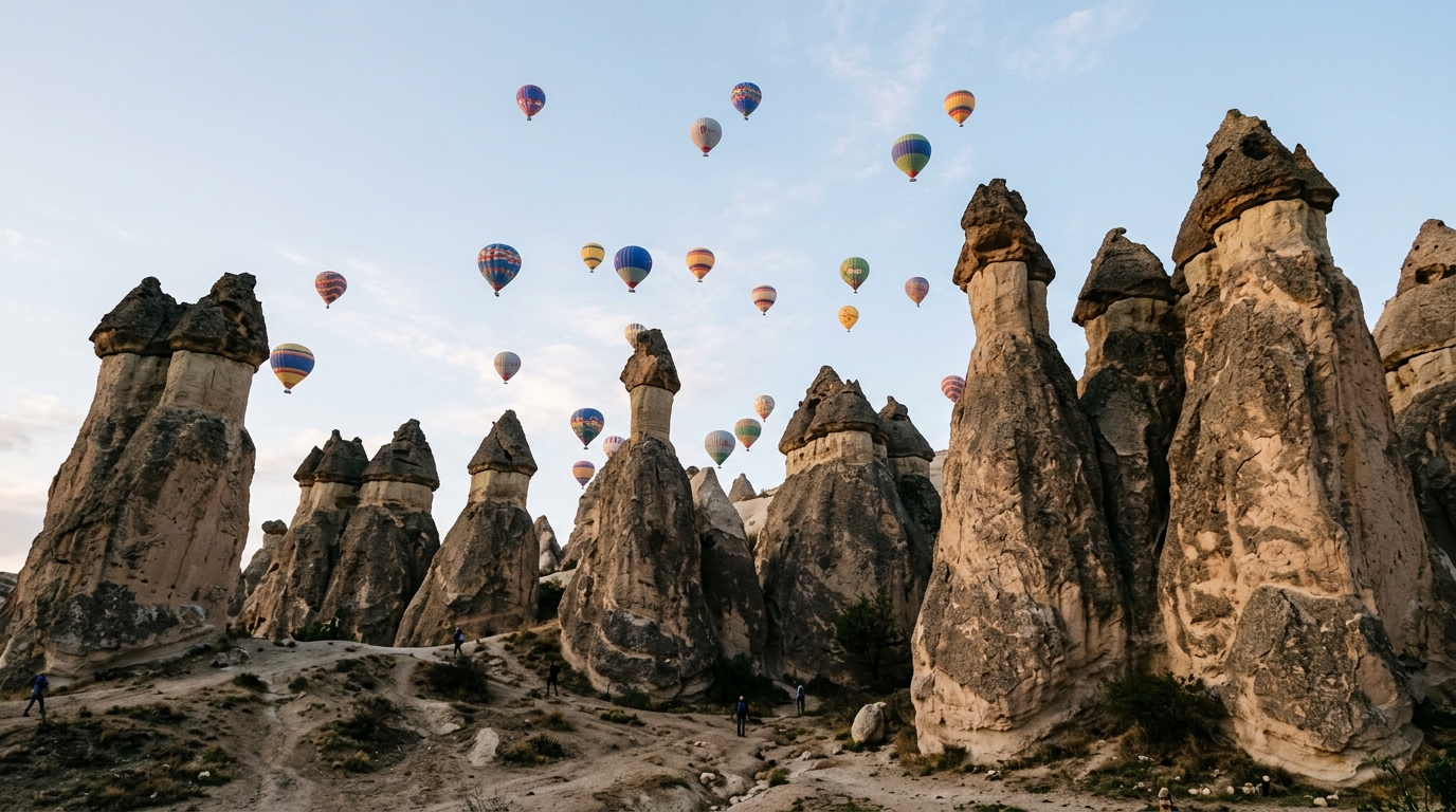 A ground-level perspective looking up at the bizarre, conical "fairy