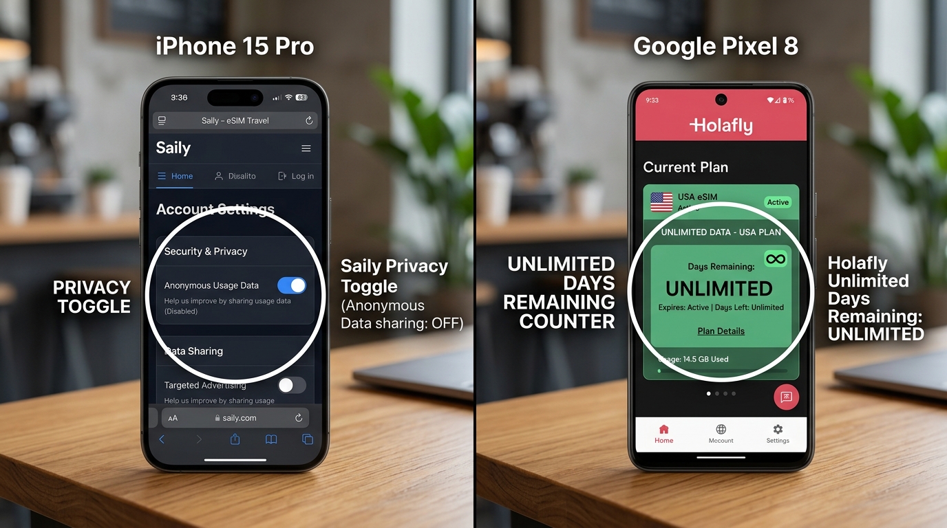 A side-by-side visual comparison of the Saily and Holafly app