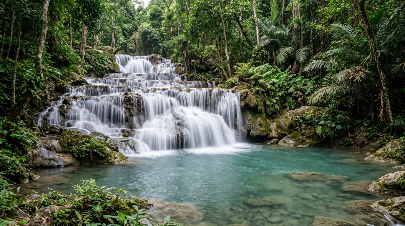 A long exposure shot of the multi-tiered Huay Mae Khamin