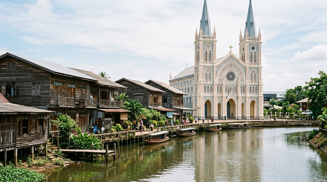 The Gothic facade of the Notre Dame de l'Immaculée Conception