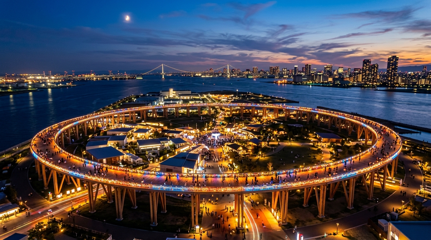 A vibrant, high-angle shot of the massive wooden Grand Ring
