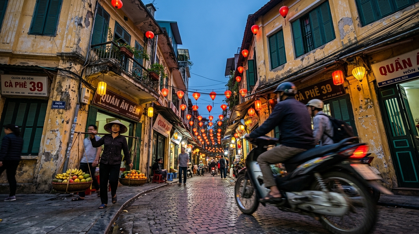 A low-angle shot of a traditional narrow street in the