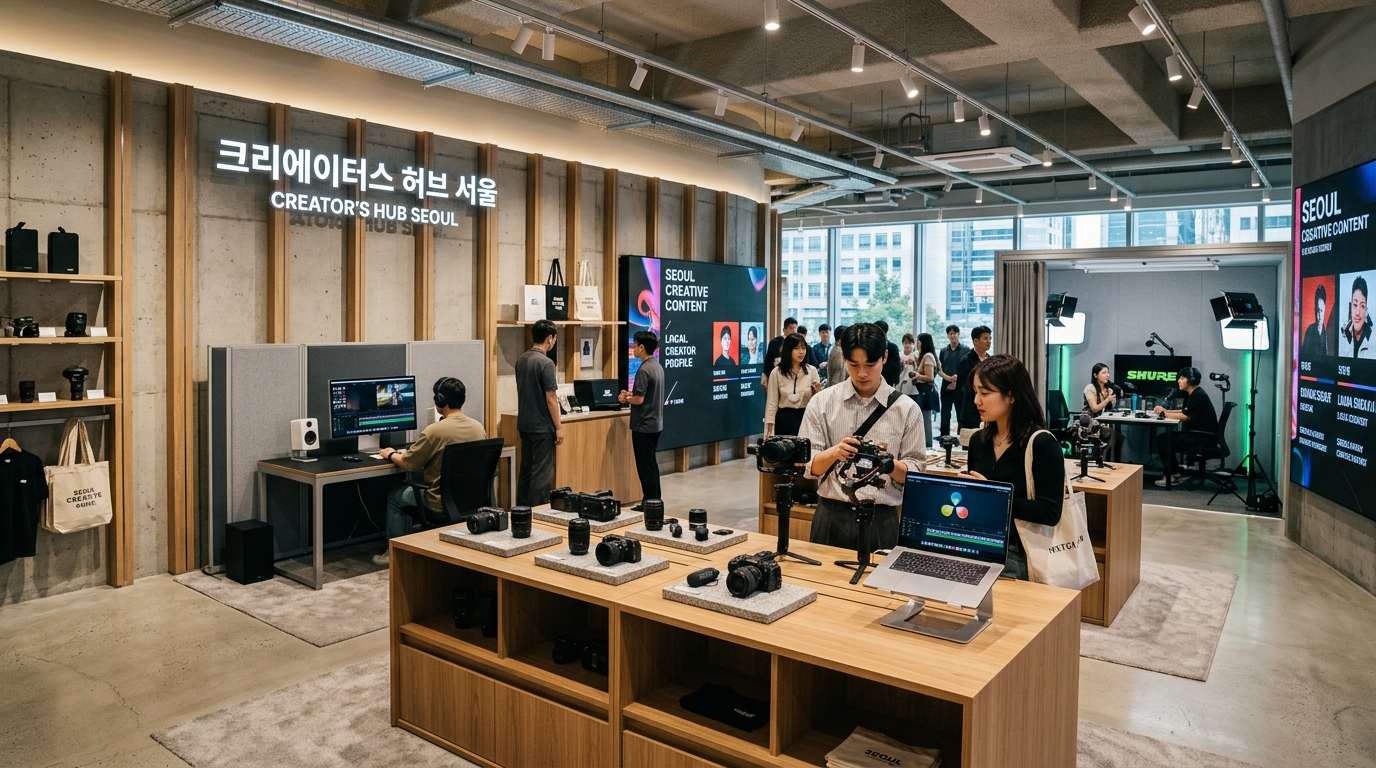 A sleek, modern retail pop-up store interior with minimalist, high-design