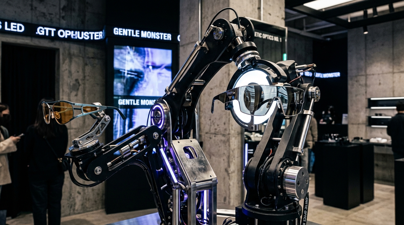 A close-up of a high-fashion, avant-garde display inside a Gentle